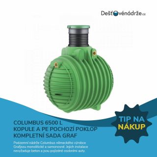 💧 Columbus 6500 l – kopule + PE pochozí poklop (kompletní sada Graf) Hledáte spolehlivou podzemní nádrž na dešťovou vodu...