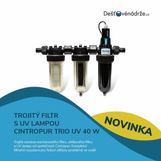 💧 Trojitý filtr s UV lampou Cintropur TRIO UV 40 W Hledáte kompletní řešení pro čistou a bezpečnou užitkovou vodu? Trojitý...